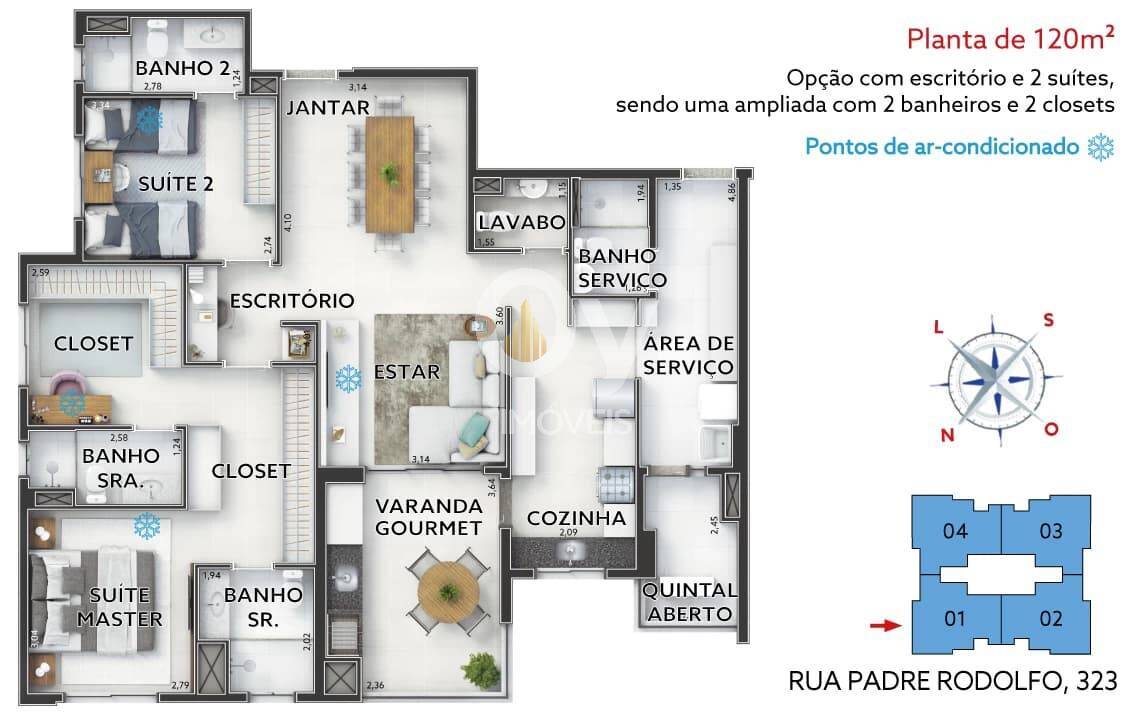120 m² | 3 suítes | Sol da manhã | Allure Vila Ema – Patriani